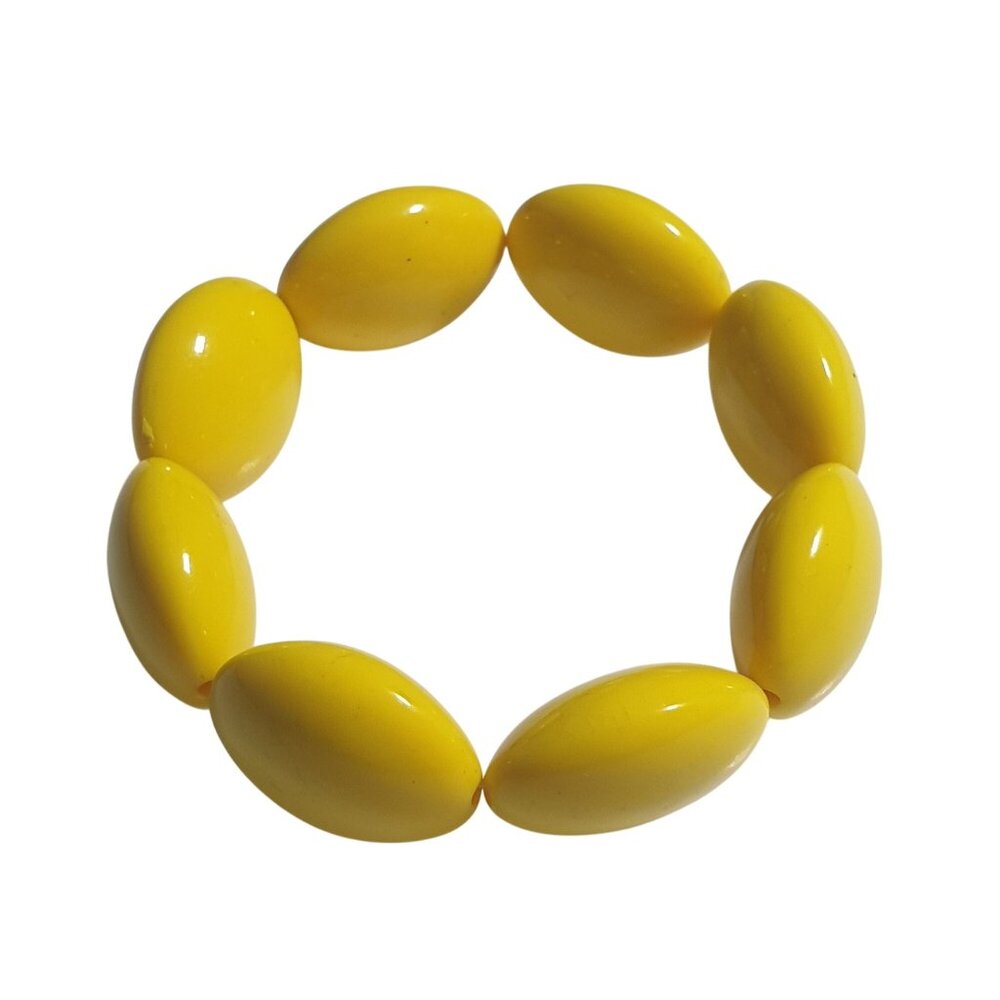 Yellow Vintage Chunky Bead Stretch Bracelet Plastic Jewelry Acrylic Costume Gift